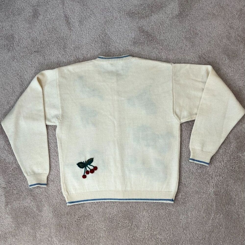 Vintage Austin Hill Embroidered Cream Cardigan Sweater Wool Blend Size Small - Picture 3 of 9